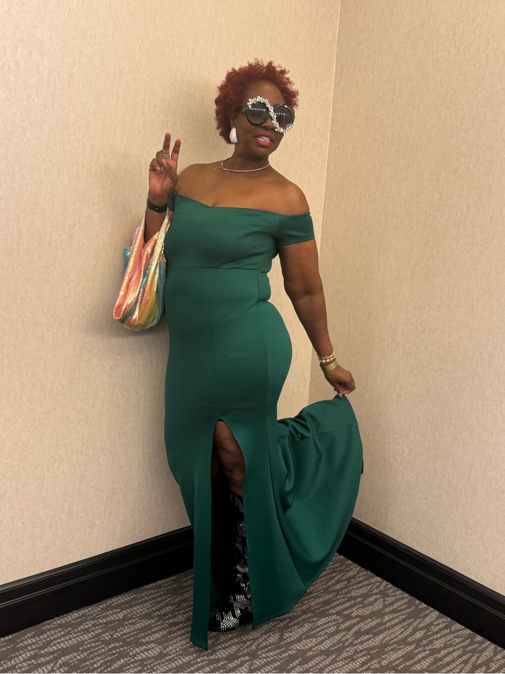 Elegant Off-Shoulder Green Evening Gown